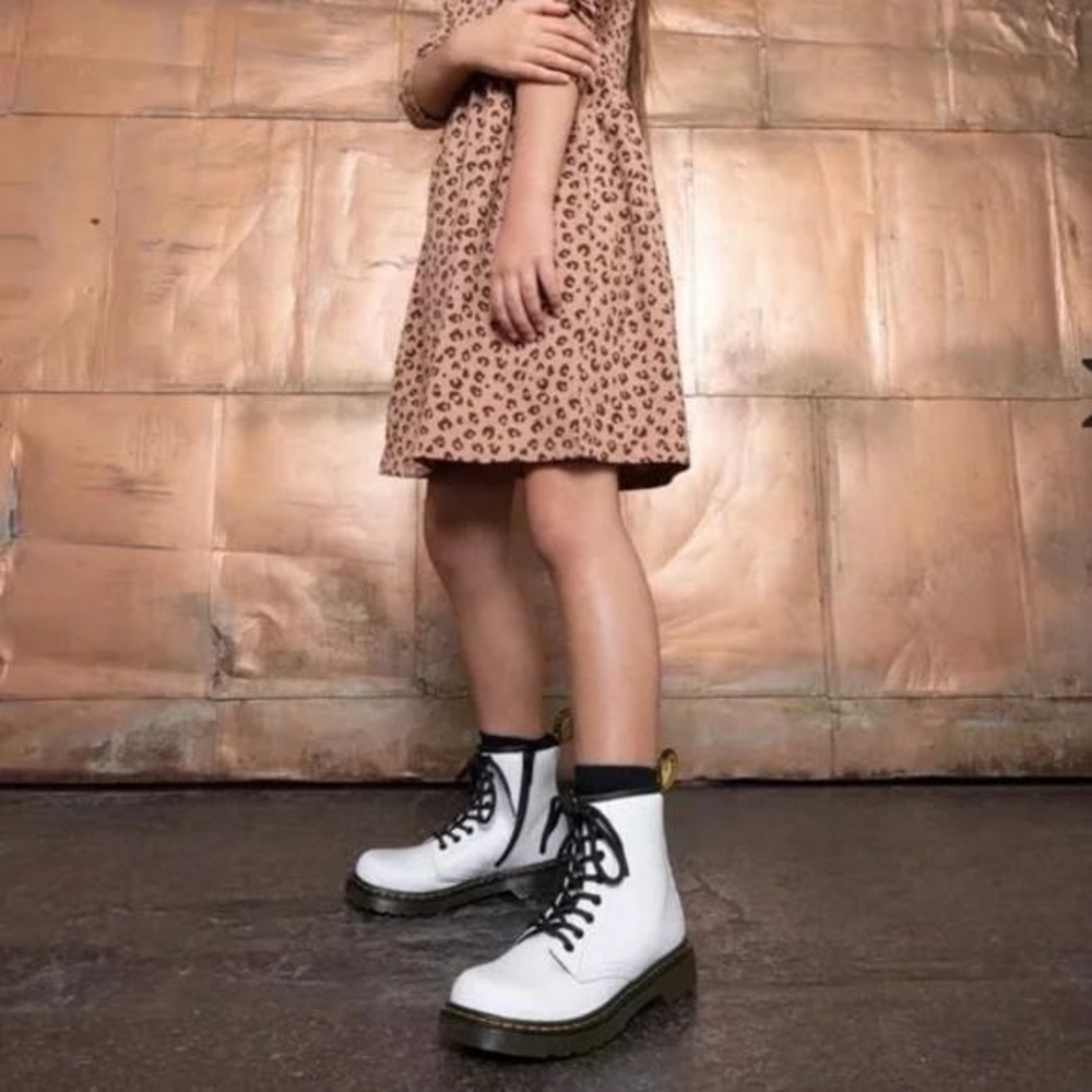 Kids 1460‎  Dr Martens White Patent Leather Lace Up Zip Boots Size 5 EUC